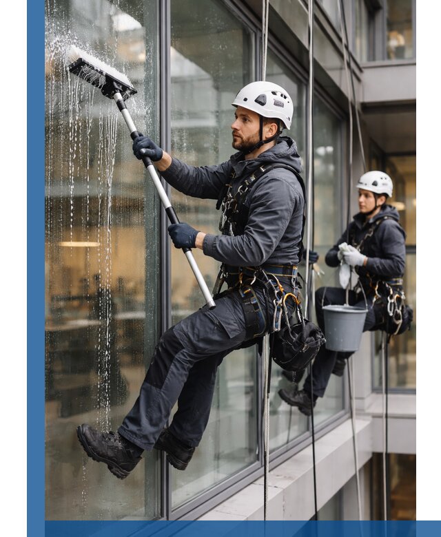 Профессиональная мойка витражей промышленными альпинистами в Железногорске