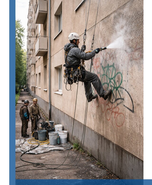 Удаление граффити с фасада в Железногорске без следов и повреждений