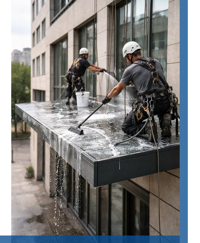 Мойка козырьков и навесов в Железногорске от 3577 р. | ВЫСОТНИК-Жлк