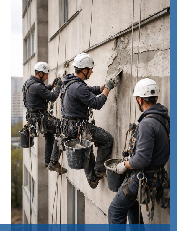 Ремонт бетонных элементов фасада в Железногорске от 2555 р. | ВЫСОТНИК-Жлк