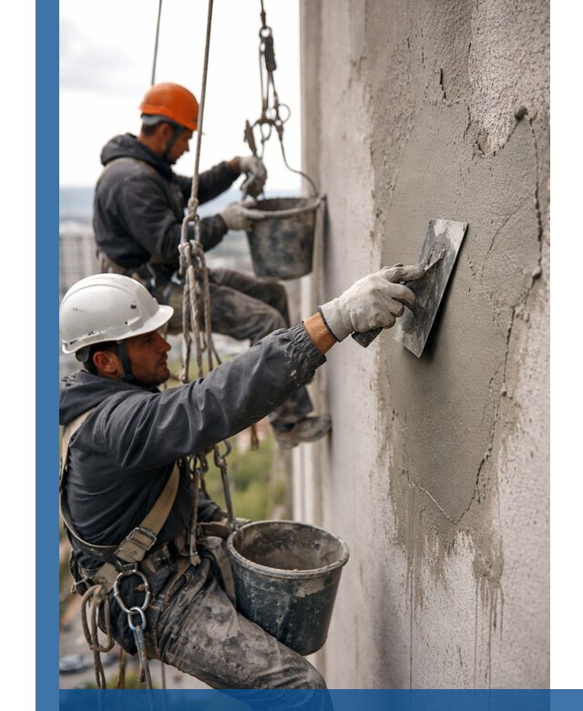 Штукатурка фасада на высоте в Железногорске профессиональные работы