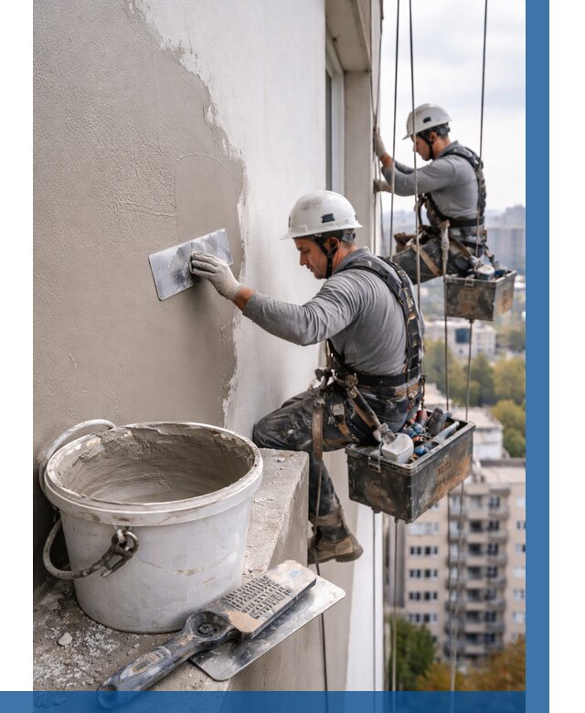 Шпаклевка фасада на высоте в Железногорске от 715 р. | ВЫСОТНИК-Жлк