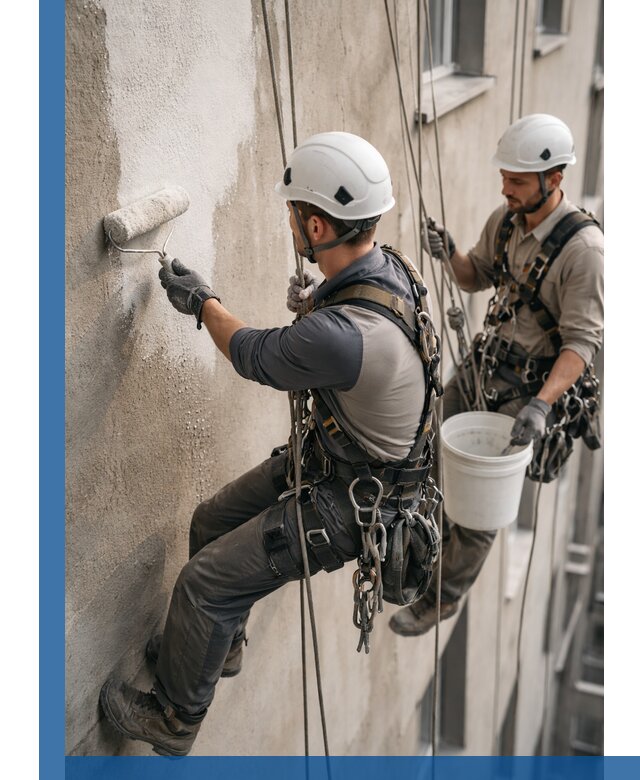 Грунтовка фасада на высоте в Железногорске промышленными альпинистами