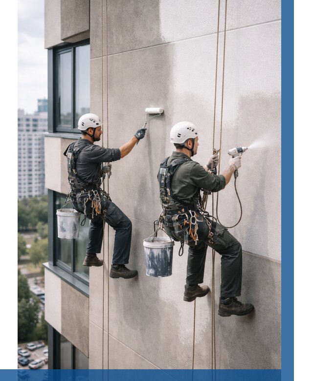 Покраска фасада альпинистами в Железногорске от 307 р. | ВЫСОТНИК-Жлк