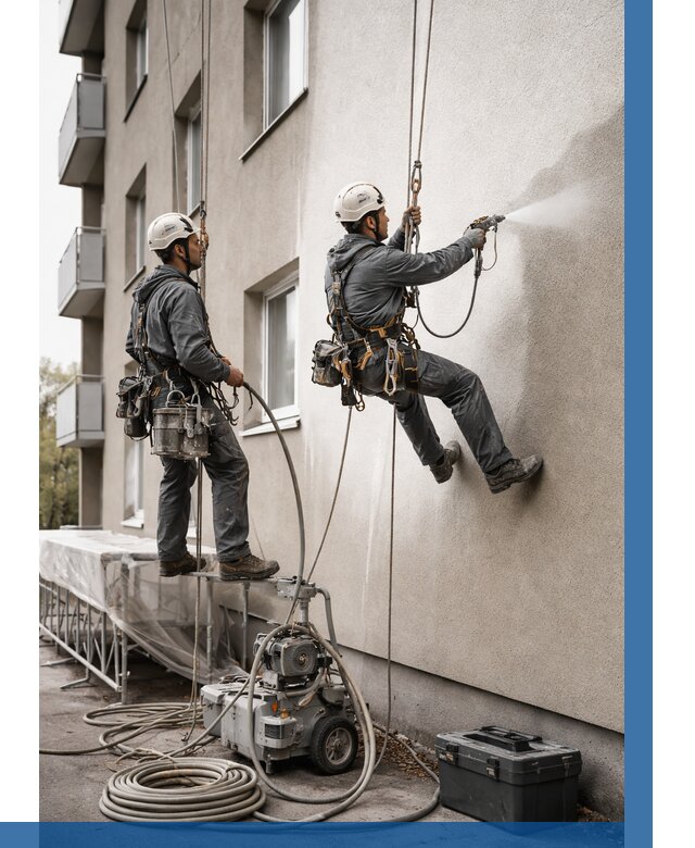 Безвоздушная покраска фасада в Железногорске от 225 р/м² | ВЫСОТНИК-Жлк