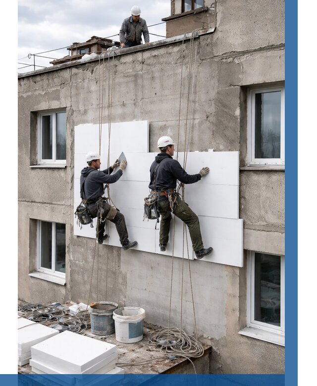 Утепление фасада пенополистиролом в Железногорске от 1840 р. | ВЫСОТНИК-Жлк