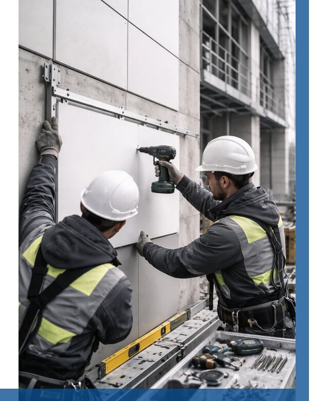 Монтаж композитных панелей фасада в Железногорске от 2555 р. | ВЫСОТНИК-Жлк