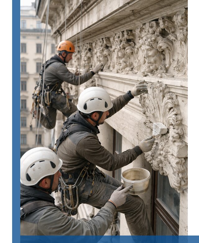 Реставрация фасадной лепнины с высотными работами в Железногорске