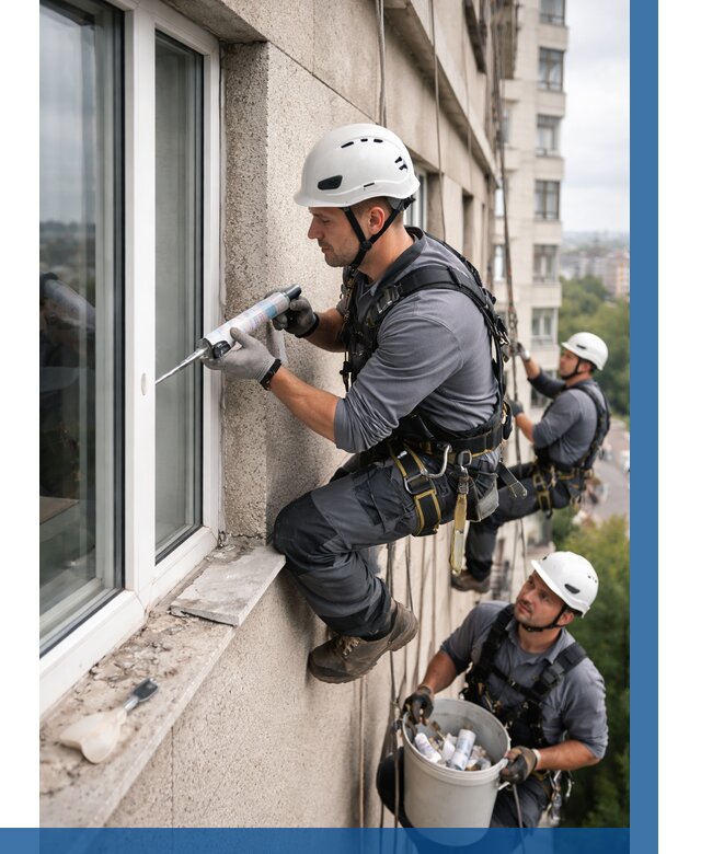 Герметизация оконных швов снаружи в Железногорске от 1533 р. | ВЫСОТНИК-Жлк