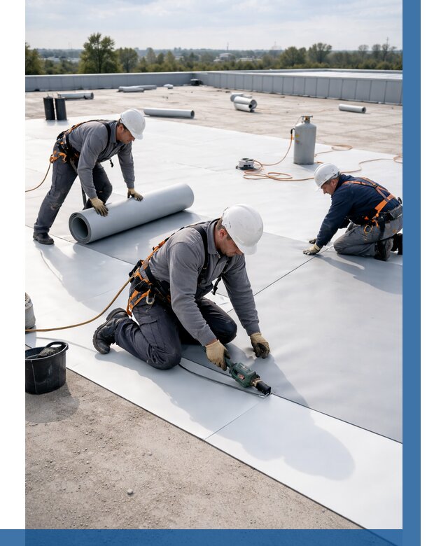 Монтаж мембранной кровли под ключ в Железногорске от 1227 р. | ВЫСОТНИК-Жлк