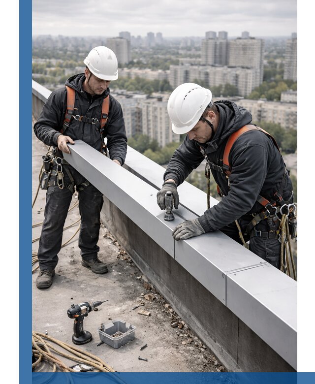 Монтаж парапетных крышек и ограждений кровли в Железногорске