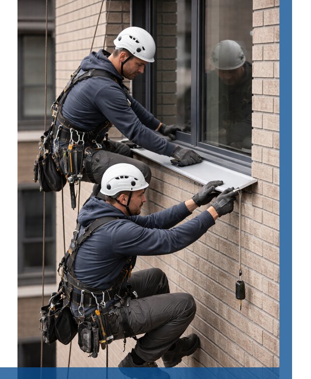 Монтаж оконных отливов под ключ в Железногорске от 3577 р. | ВЫСОТНИК-Жлк