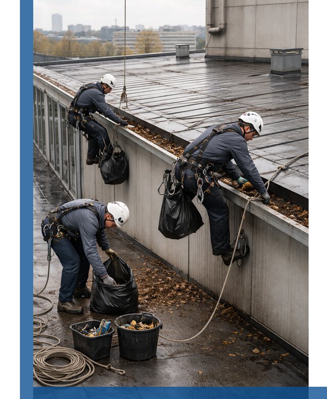 Очистка кровли по периметру в Железногорске силами промышленных альпинистов