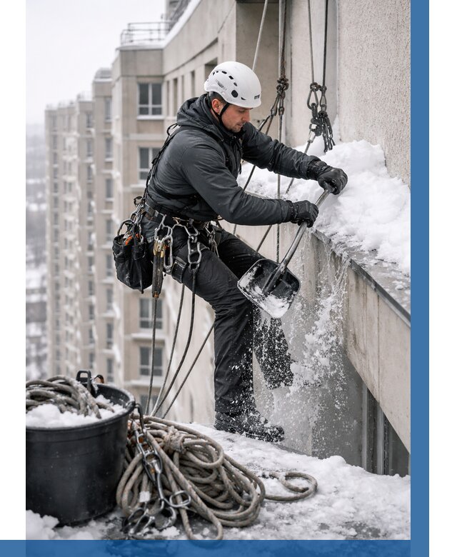 Очистка карнизов от снега в Железногорске от 307 р. | ВЫСОТНИК-Жлк