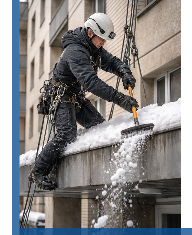 Очистка козырьков от снега в Железногорске круглогодично безопасно