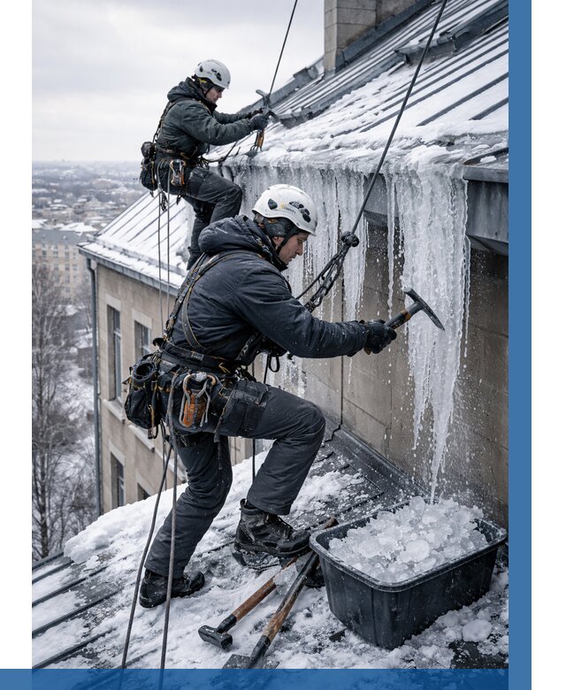 Удаление наледи с кровли в Железногорске от 5622 р. | ВЫСОТНИК-Жлк