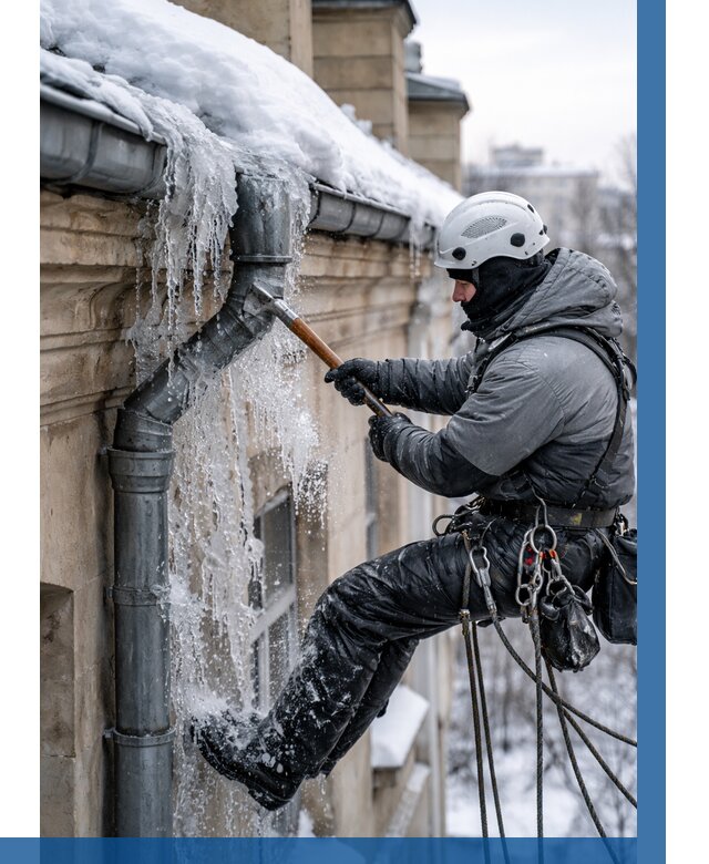 Очистка водостоков от льда в Железногорске от 3577 р. | ВЫСОТНИК-Жлк