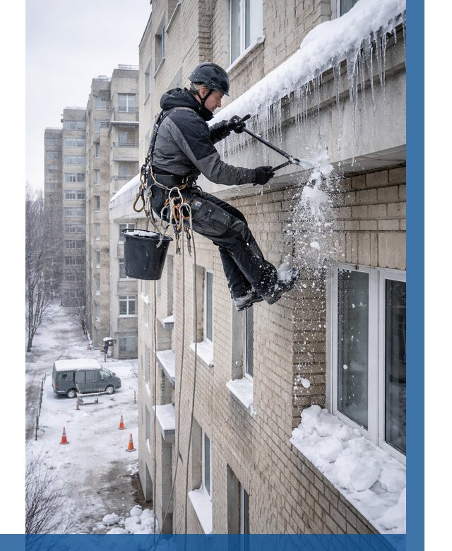 Удаление наледи с карнизов в Железногорске от 358 р. | ВЫСОТНИК-Жлк