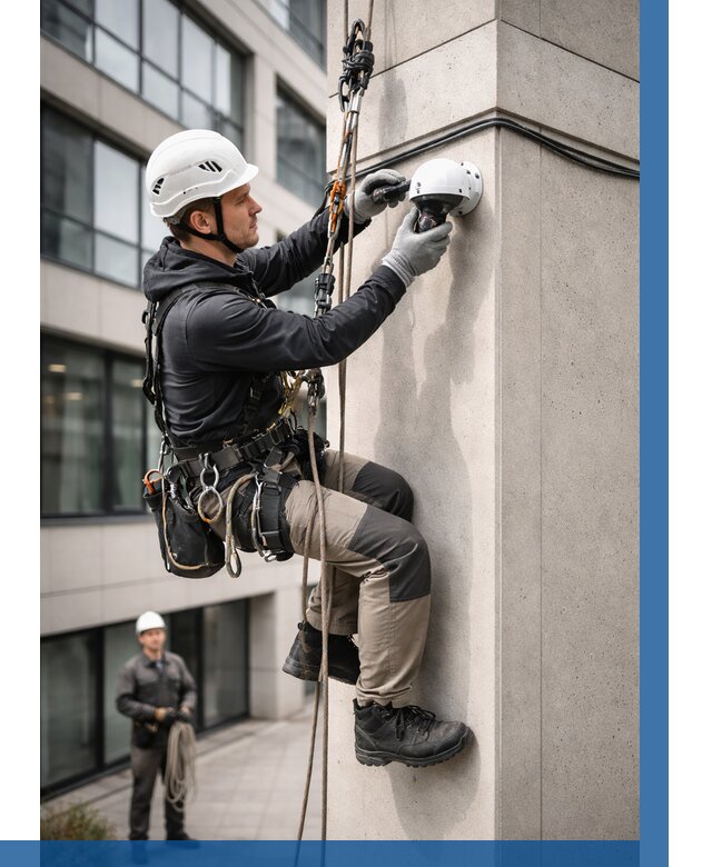 Монтаж камер видеонаблюдения на фасаде в Железногорске от 8688 р.-ВЫСОТНИК-Жлк