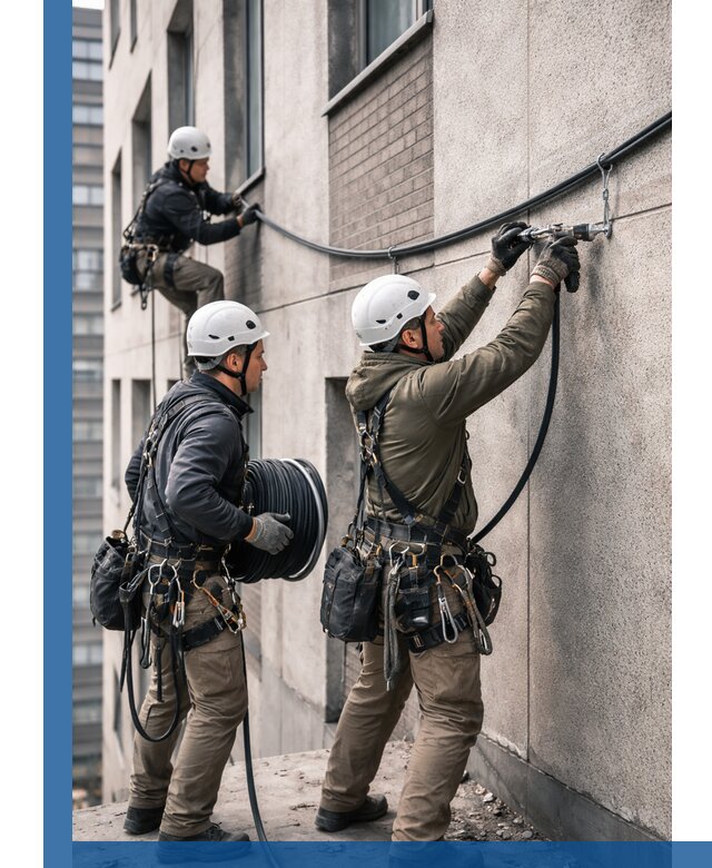 Прокладка кабеля по фасаду в Железногорске, профессиональный монтаж