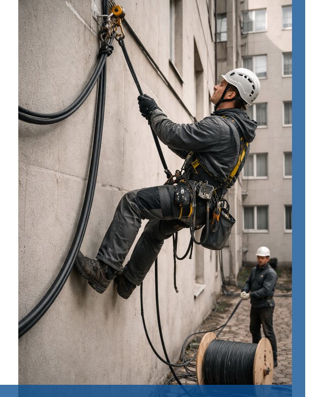 Протяжка кабеля питания на высоте в Железногорске от 460 р. | ВЫСОТНИК-Жлк