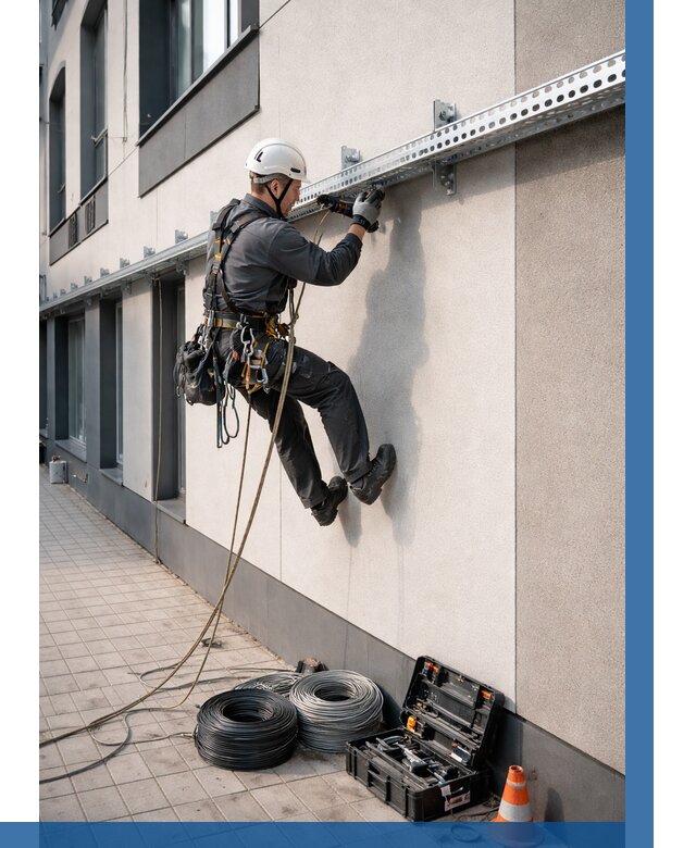 Монтаж кабельных лотков на фасаде в Железногорске от 1227 р. | ВЫСОТНИК-Жлк