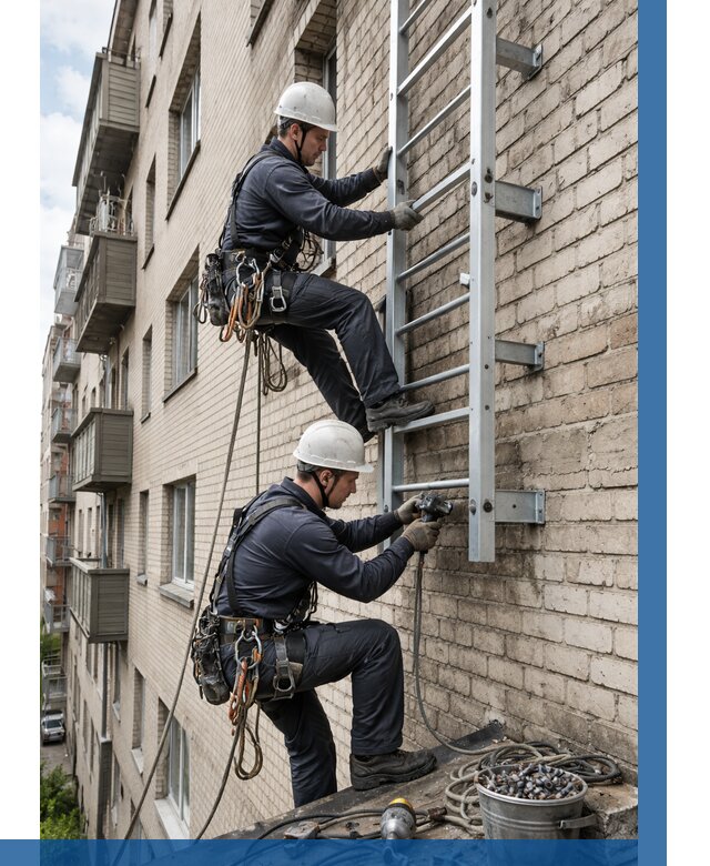 Монтаж пожарной лестницы в Железногорске от 25553 р заказать у ВЫСОТНИК-Жлк