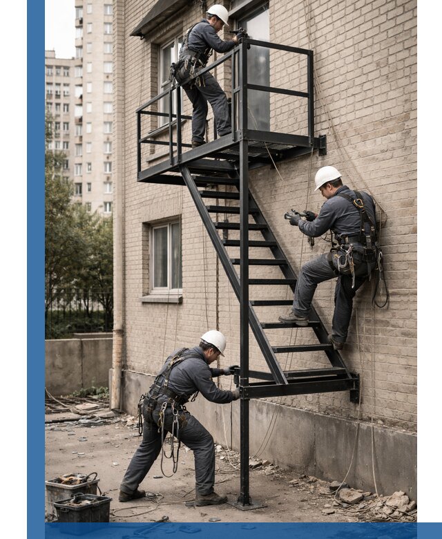 Монтаж пожарной лестницы в Железногорске, установка и крепление