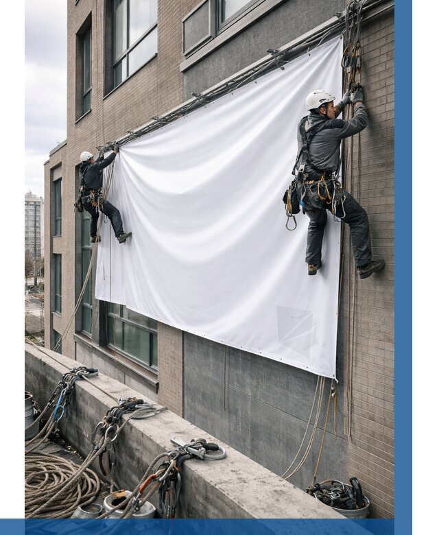 Монтаж баннеров на фасаде в Железногорске от 664 р. заказать ВЫСОТНИК-Жлк