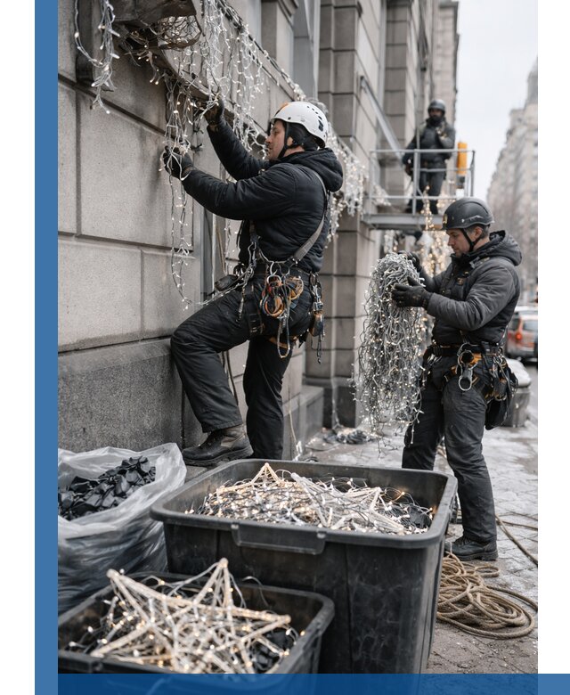 Демонтаж новогоднего оформления и гирлянд в Железногорске