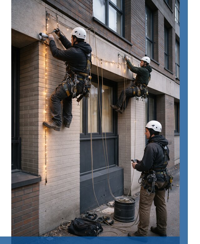 Монтаж гирлянд на фасаде в Железногорске от 3577 р. | ВЫСОТНИК-Жлк