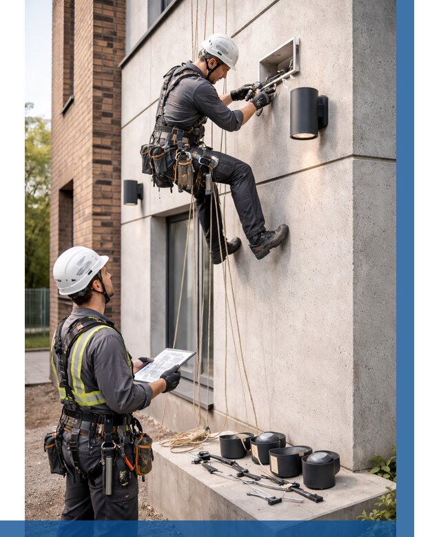 Монтаж фасадного освещения в Железногорске от 2555 р. | ВЫСОТНИК-Жлк