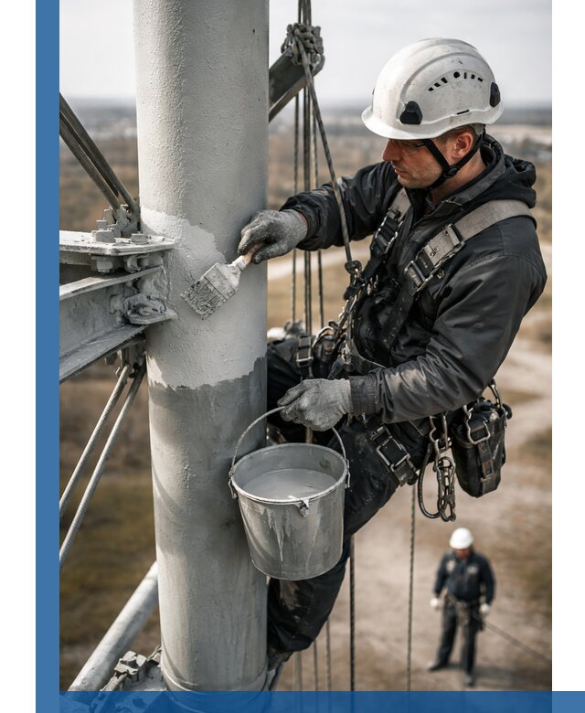 Покраска мачт связи в Железногорске промышленными альпинистами