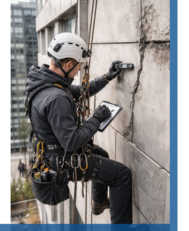 Обследование фасада альпинистами в Железногорске от 123 р. | ВЫСОТНИК-Жлк