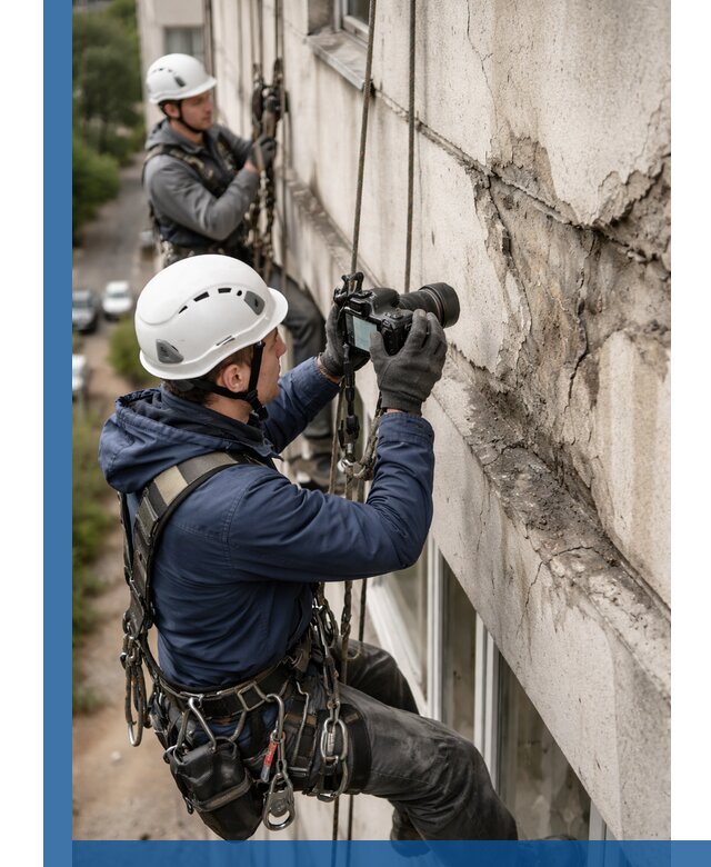 Фотофиксация дефектов фасада с высотной съемкой в Железногорске
