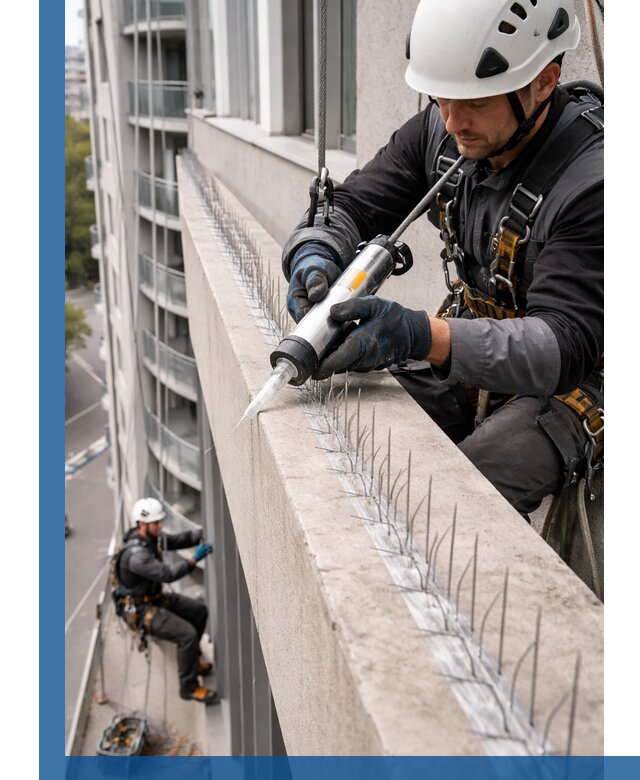 Установка шипов от птиц на фасадах и кровлях в Железногорске